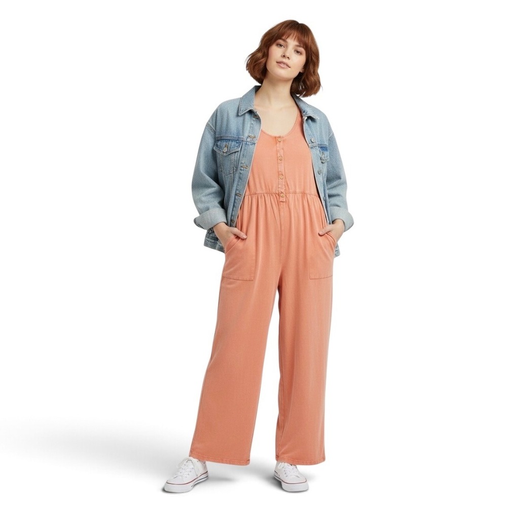 Coldwater Creek Jumpsuit XL Orange Terracotta Cotton Knit Slanted Pocket NWT